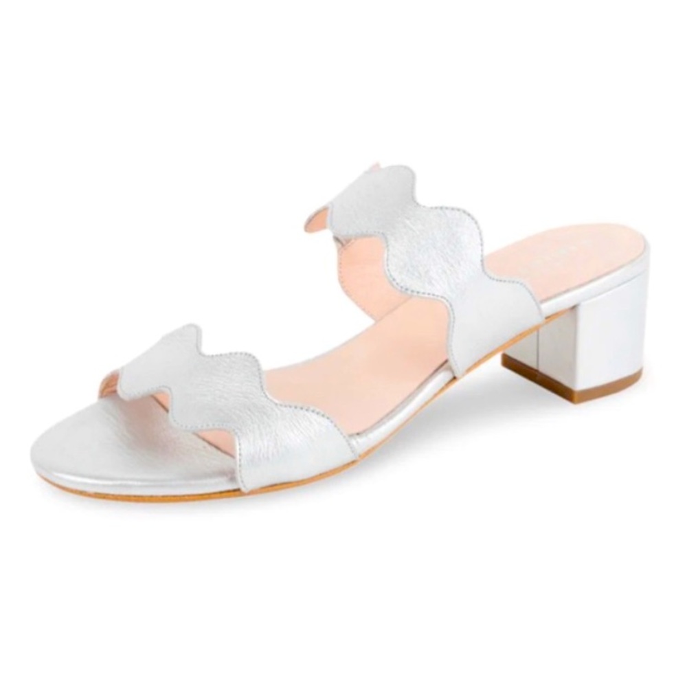 Patricia Green “Palm Beach” Leather Silver Scalloped Sandals